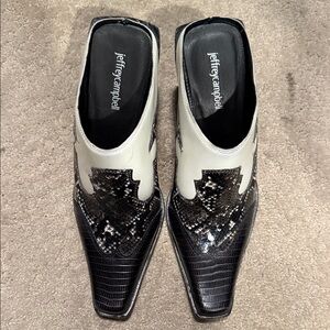 Jeffrey Campbell Monochrome Snakeskin Mules